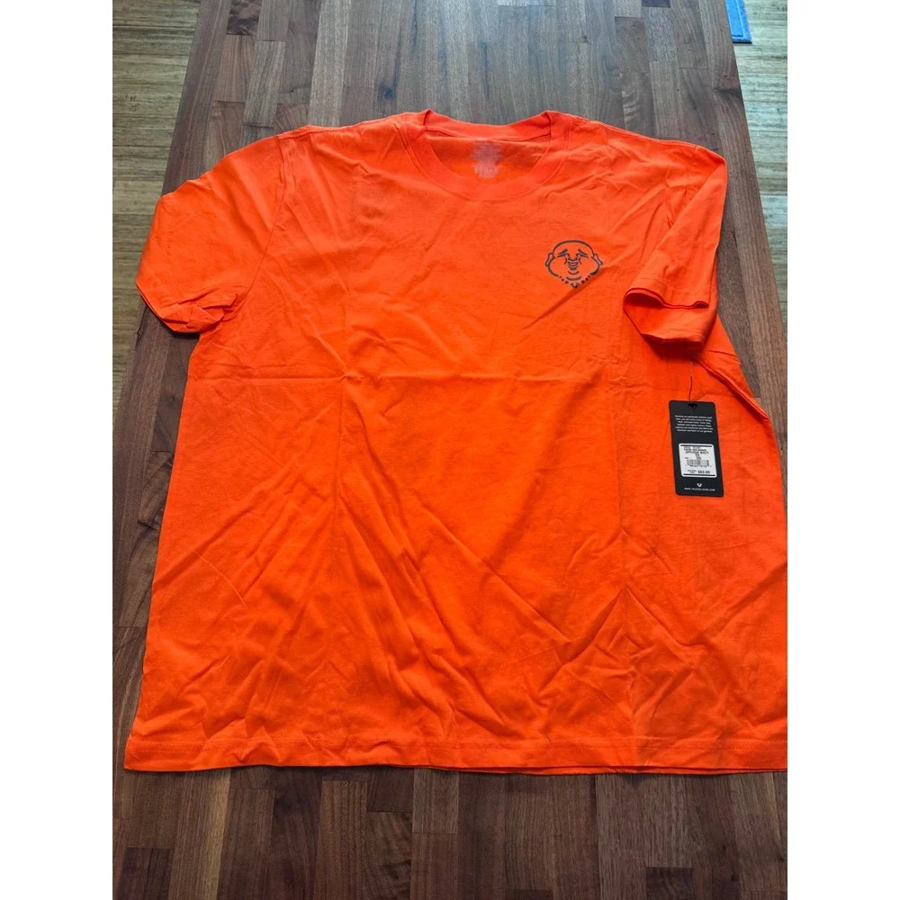 True Religion Mens Red Orange Applique Multi Logo T-Shirt 3XL 701207 New